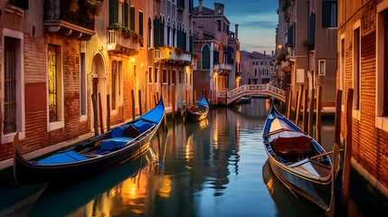 Papier Peint photo Gondoles Beautiful view of Venice canal with gondolas at sunset, Italy