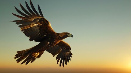 Obraz premium Majestic eagle soaring in a sunset sky, freedom and grace in nature