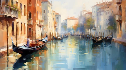 Tuinposter Digital painting of a canal with gondolas in Venice, Italy © I