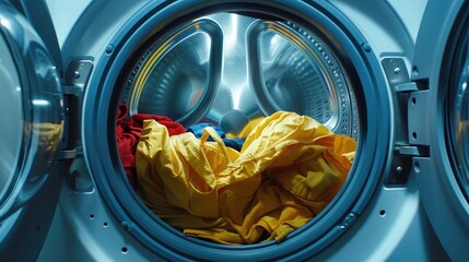 Clothes inside washing machine. Home appliances