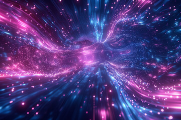 Obraz premium Hyperspace Travel Through Starfield in Deep Space. Dynamic representation of hyperspace travel with streaks of light and clusters of stars stretching towards the viewer in a celestial scene.