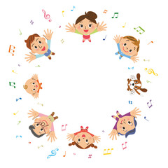 音符を見上げる三世代家族