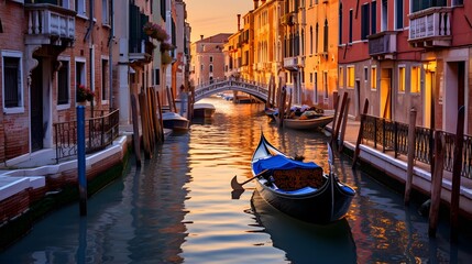 Venice, Italy. Panoramic view of the Grand Canal at sunset. - obrazy, fototapety, plakaty
