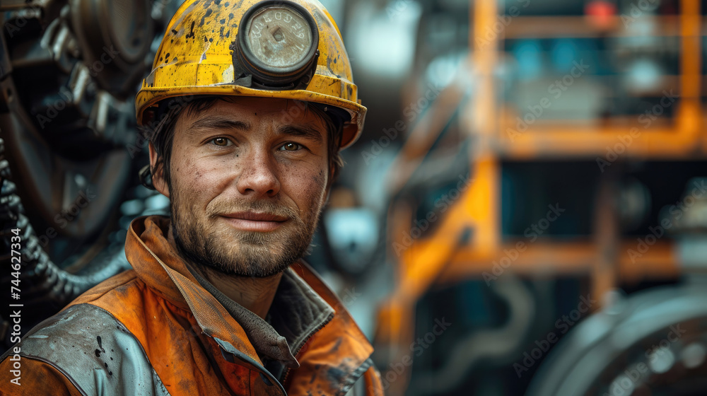 Aufkleber A mining worker working in a factory. Generative AI.