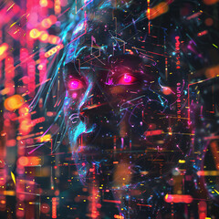 ai, robot, face, futuristic portrait of a cybernetic explorer, abstract digital realms