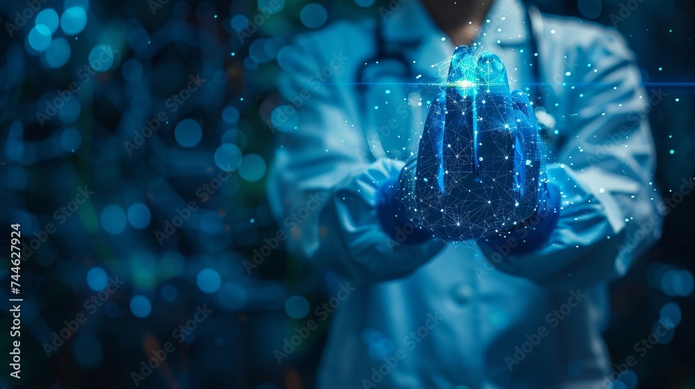 Aufkleber robot hand with artificial intelligence for medical healthcare practices. ai and human integration, 