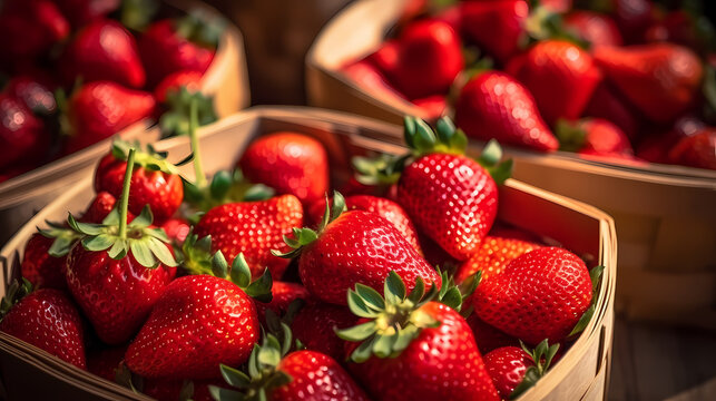 Strawberries, fresh organic strawberries, macro shot