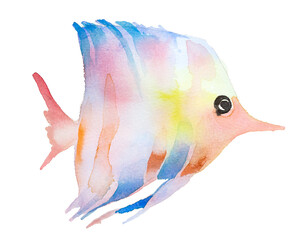 Fish painting. Watercolor sea or ocean creature artwork.