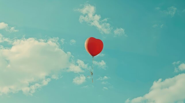 vintage heart balloon with colorful on blue sky concept of love in summer and valentine, wedding honeymoon