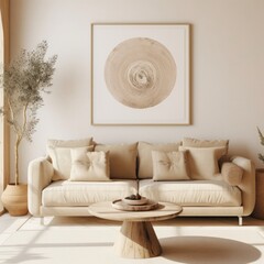 Beige Aesthetic Modern Living Room Wall Art Poster Frame Mockup Instagram 