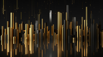 3d graph of business or economy growth with gold cylinder on reflective black floor, business economy analysis, abstract background, business wallpaper or presentation backdrop