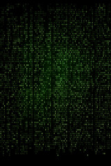 Abstract green binary matrix code background.