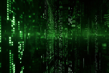 Obraz premium Abstract green binary matrix code background.