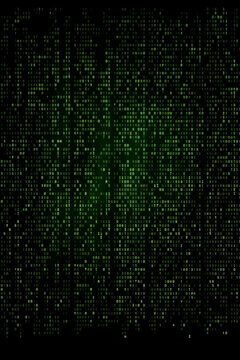 Abstract green binary matrix code background.