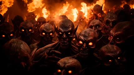 Fotobehang group of demons in hell © Gomez