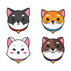 Set different cartoon cat faces wearing collar