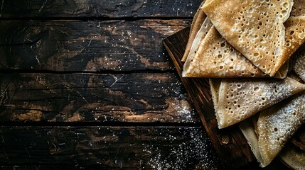French Crepes Dusted with Sugar on Dark Wood