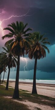 retro-style palm trees in a beach thunderstorm.