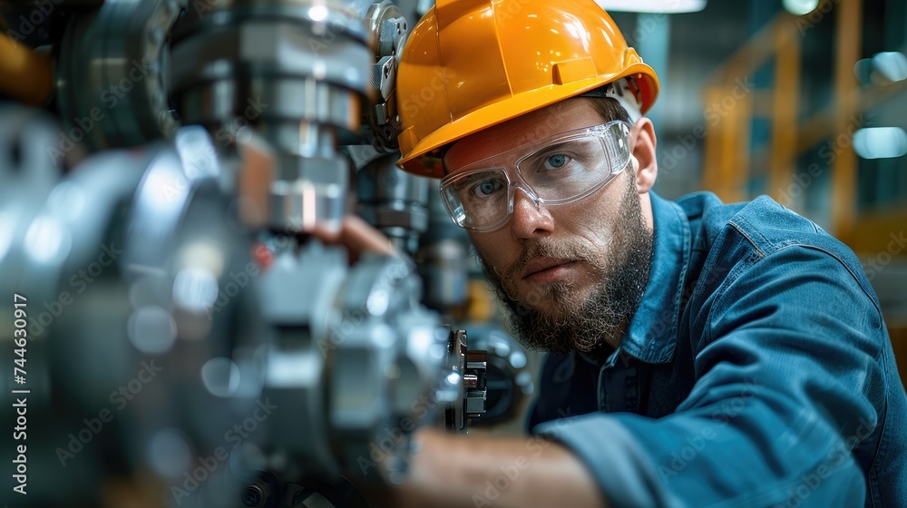 Aufkleber engineer adjusting machinery in factory. generative ai.