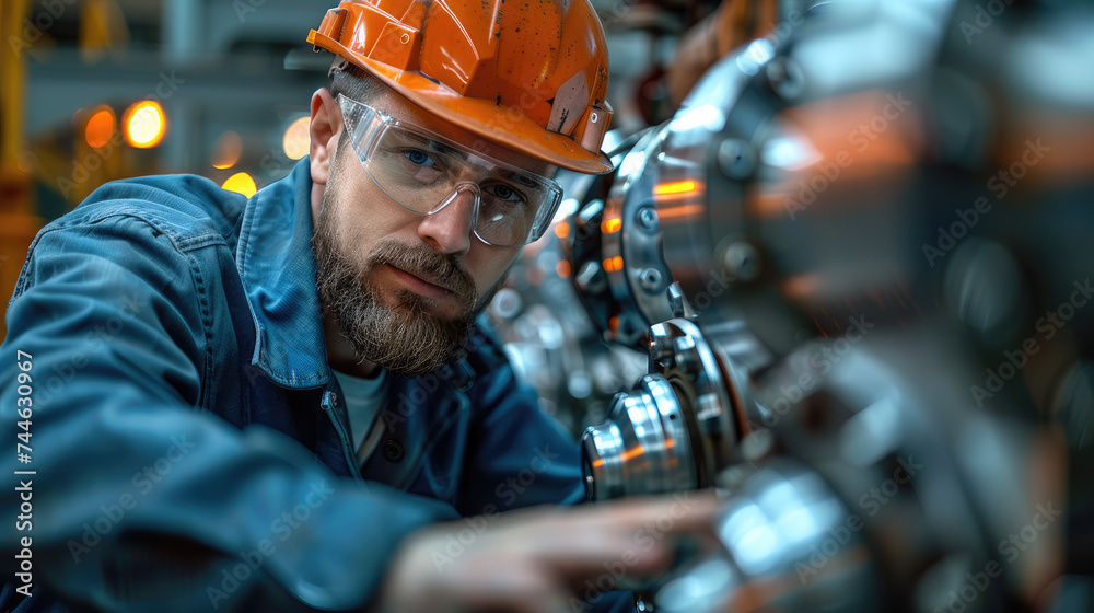Aufkleber engineer adjusting machinery in factory. generative ai.