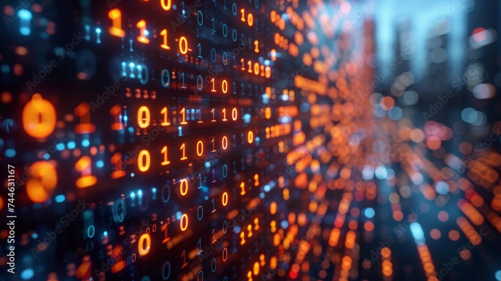 Aufkleber The digital transformation concept. System engineering. Binary code. Programming.