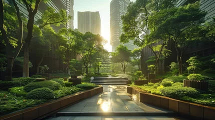  A green oasis city educational campus. Generative AI. © visoot