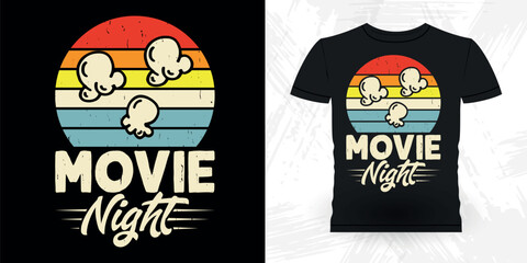 Movie Night Funny Popcorn Cinema Snack Retro Vintage Popcorn T-shirt Design