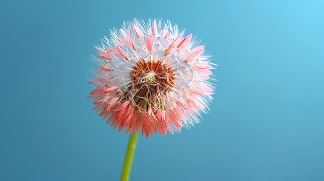 Macro dandelion against blue background. Goodbye Summer. Hope and dreaming concept. Fragility. Macro nature. Soft focus.
