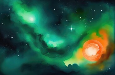 Space background. A colorful cosmos with stardust and the Milky Way. A magical colored galaxy. Watercolor illustration