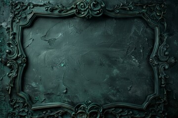 Dark Green Background with Metal Frame and Elements in the Style of Gre Organic Stone Carvings - Natural Metal Stone Softbox Lighting Canvas - Lightbox Background created with Generative AI Technology
