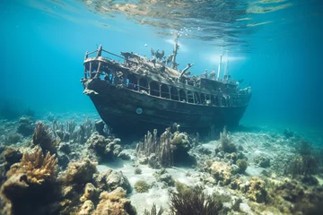 Fototapeten Shipwreck on the seabed of the Indonesian Maldives archipelago © wendi