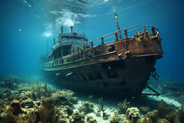 Shipwreck on the seabed of the Indonesian Maldives archipelago