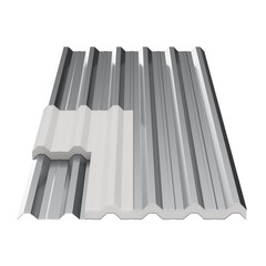 3D Galvanized Thermacoustic Sandwich Panel Roof Tile with Transparent Background