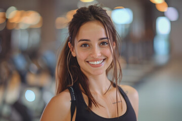an attractive sporty fit young woman on gym background, fitness and health concept