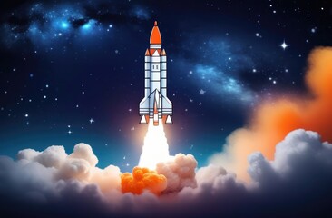 Rocket takes off into space. Space background. Illustration.