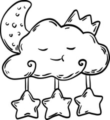 sketch baby cloud sleep hand drawn