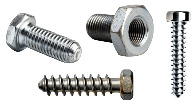 Collection of tools. Bolt, nut, screw. Isolated on a transparent background.