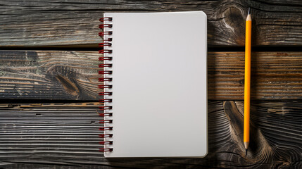 Top view of open spiral blank paper notebook with pencile, generative ai - obrazy, fototapety, plakaty