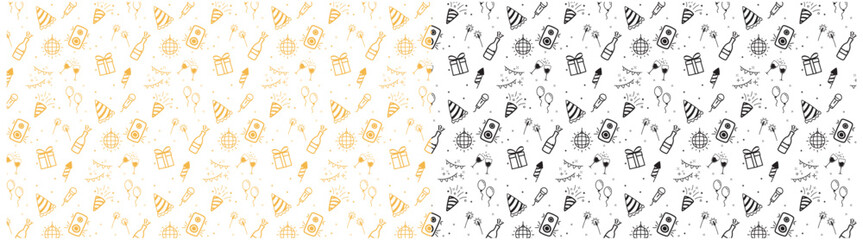 doodle party icon seamless pattern background, sketch style hand drawing anniversary icon, birthday