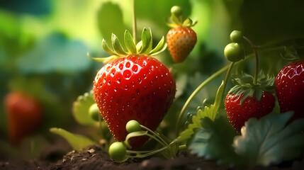Ripe strawberries and copy space