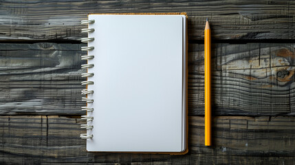 Top view of open spiral blank paper notebook with pencile, generative ai