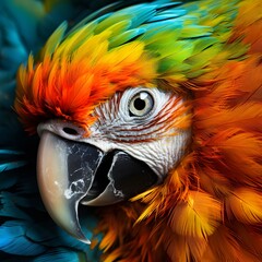 Macaw parrot close-up. Colorful feathers background.