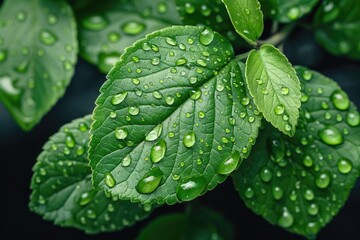Luminous Dew-Kissed Leaves: Vibrant Green Macro Photography