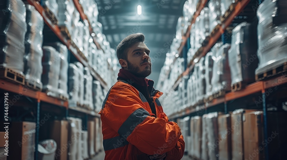 Leinwandbilder a loader man in the process of work in a warehouse. generative ai.