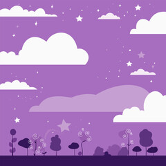 Obraz premium Night starry sky and clouds. Flat vector illustration
