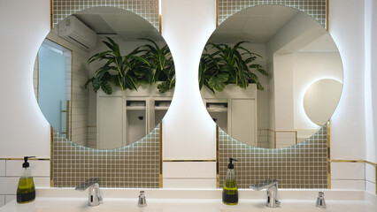 minimal round mirrored sink for two