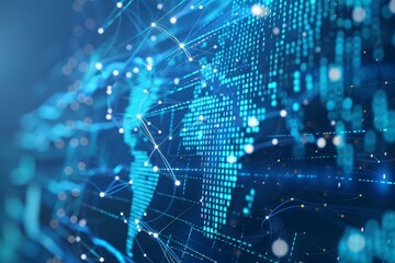 Obraz premium A global network sparkles in blue, symbolizing world connectivity and the digital landscape of information flow.