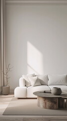 Fototapeta na wymiar modern bright living room with empty walls and minimalistic furniture