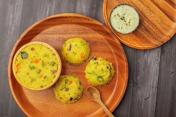 Indian vagetarian breakfast made with Rava or Sooji called rava kichali or sooji kichali or sooji Upma. Also called rava Upma. Made from vegetables and spices.