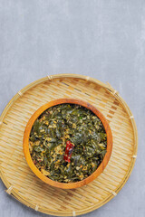 Traditionally cooked spinach and mixed with spices and coconut. Agathi Keerai recipe Tamil Nadu style. keerai poriyal made with green leaf and coconut.